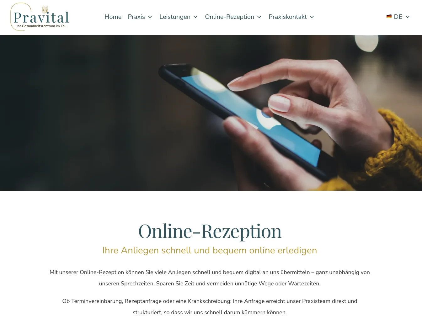 Screenshot der Pravital Online-Rezeption